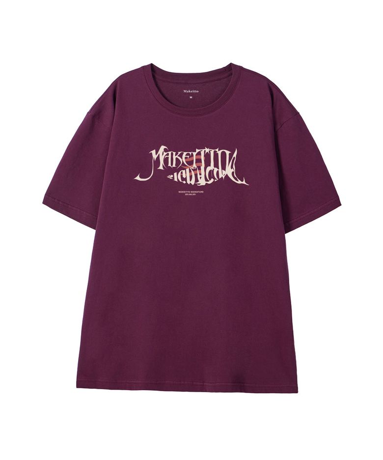 [FISH LETTERING] CREW NECK TEE_WINE