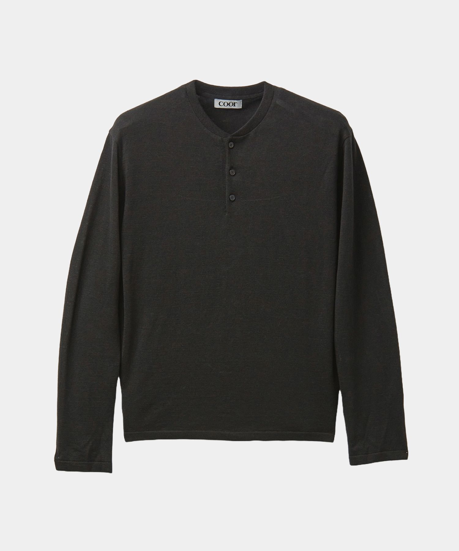 【COOR】 Linen Wool Blend Long Sleeve Henley / 追跡付 MUSINSA | COOR Linen Wool Blend Long Sleeve Henley (Black)