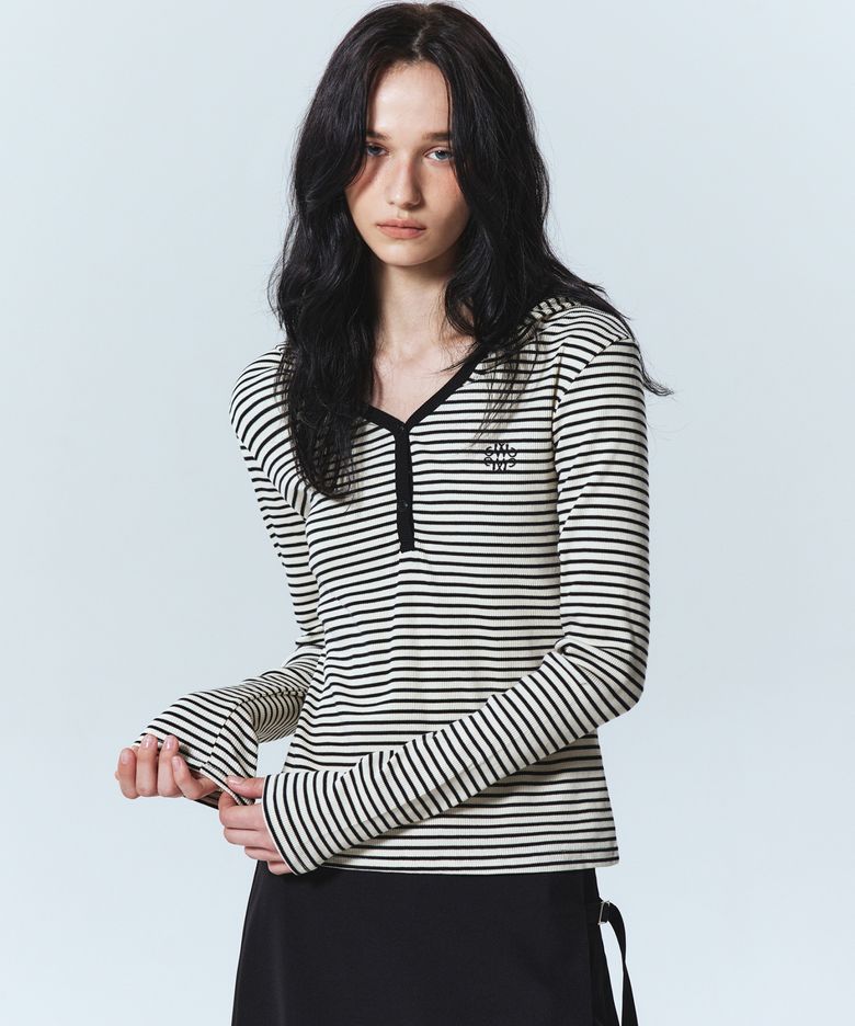 HOODY MINIMALISM STRIPE SLIM TOP_IVORY