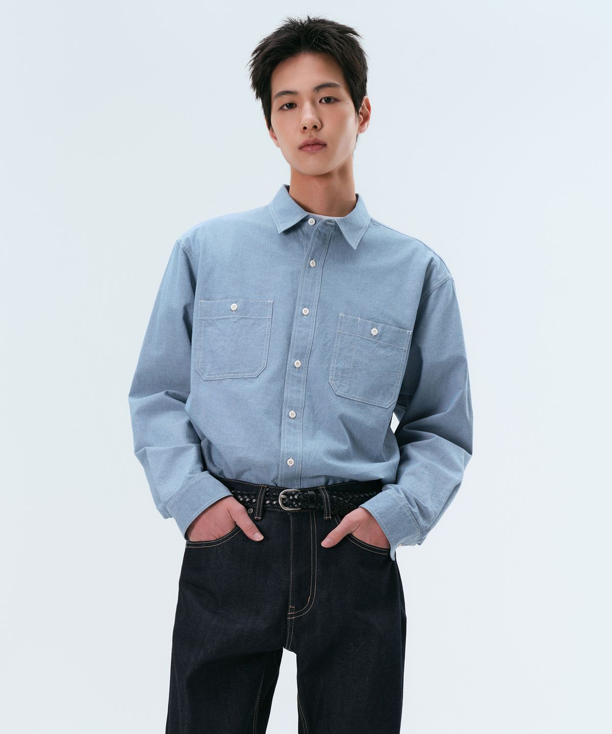 무신사 스탠다드(MUSINSA STANDARD) 샴브레이 워크 셔츠 [라이트 블루]