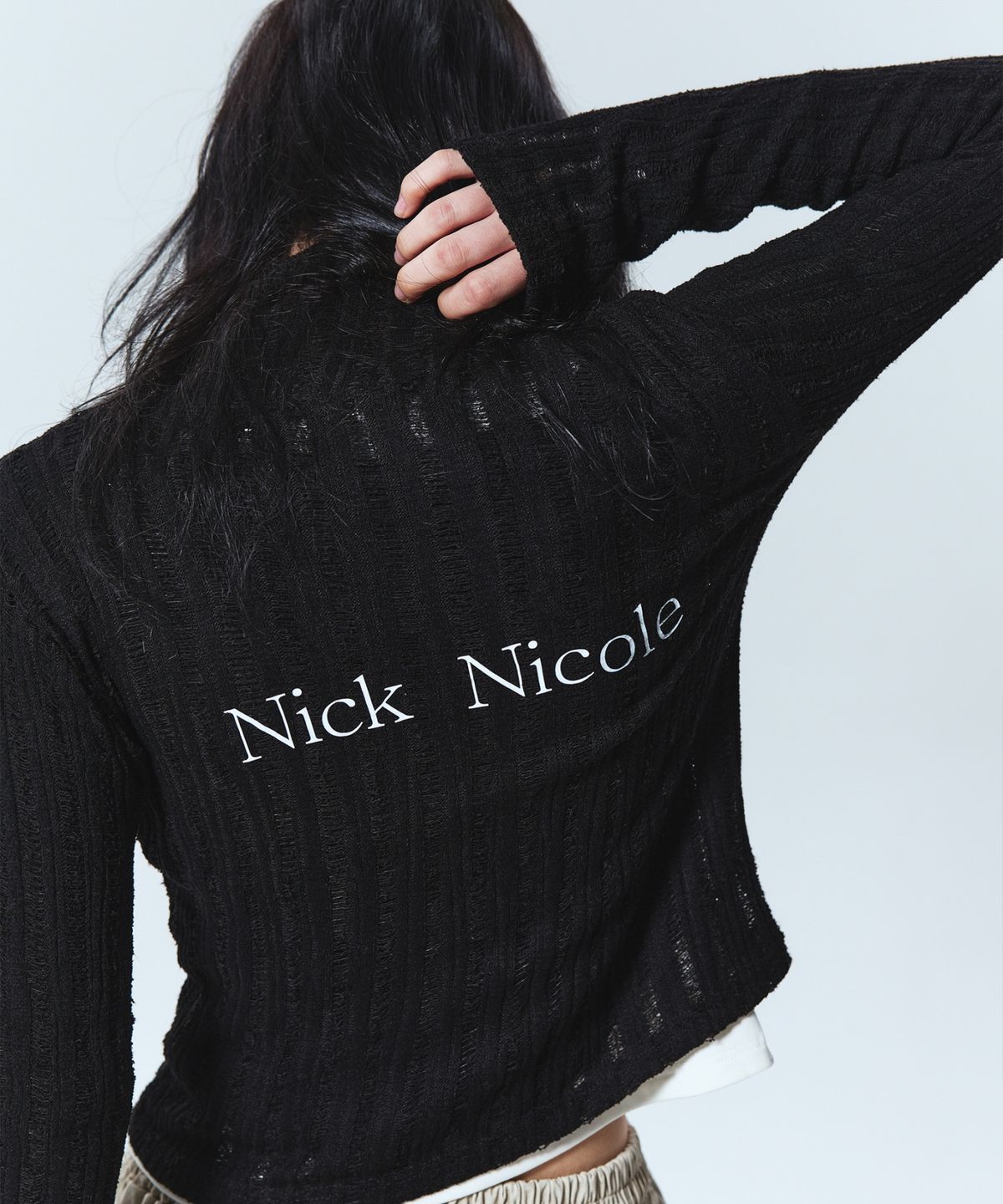 닉앤니콜(NICK&NICOLE) NICOLE DAMAGE KNIT ZIP UP_BLACK