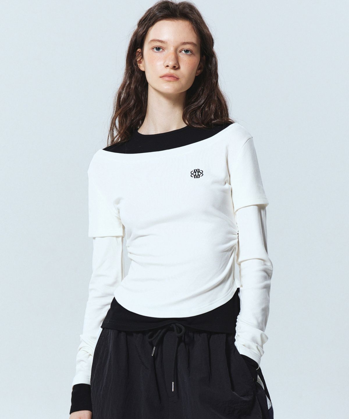 닉앤니콜(NICK&NICOLE) NICOLE SHRRING LAYERED SLEEVE TOP_WHITE BLACK
