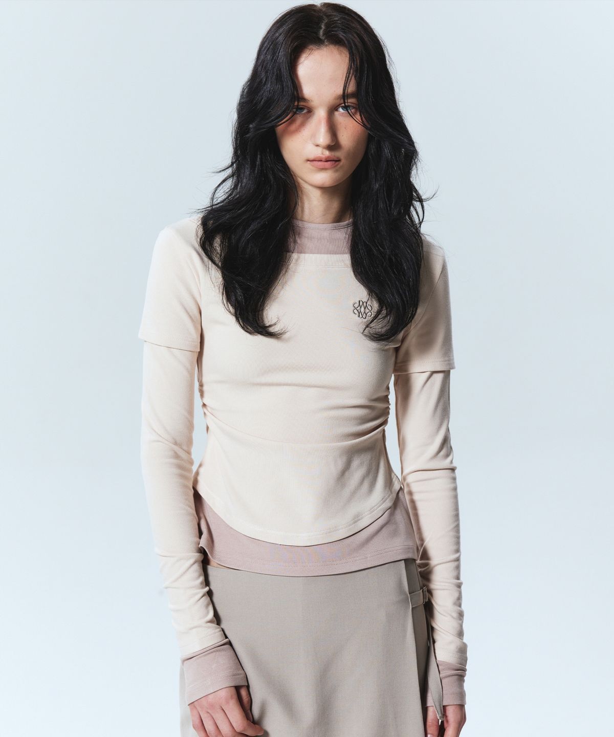 닉앤니콜(NICK&NICOLE) NICOLE SHRRING LAYERED SLEEVE TOP_BEIGE