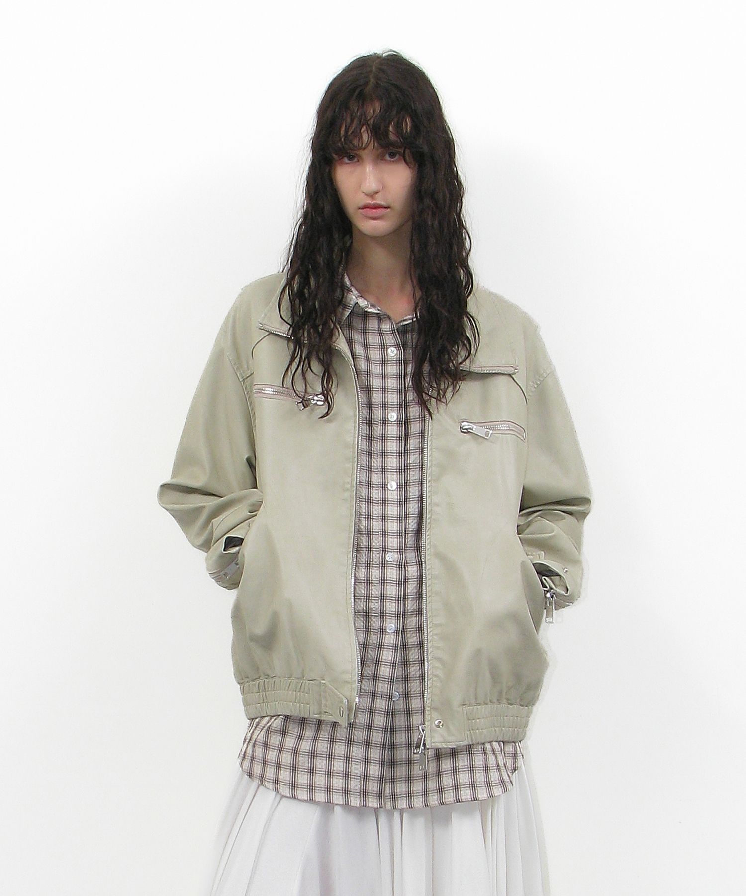 MUSINSA | PARTIMENTO WOMEN Washed leather bomber jacket_ecru