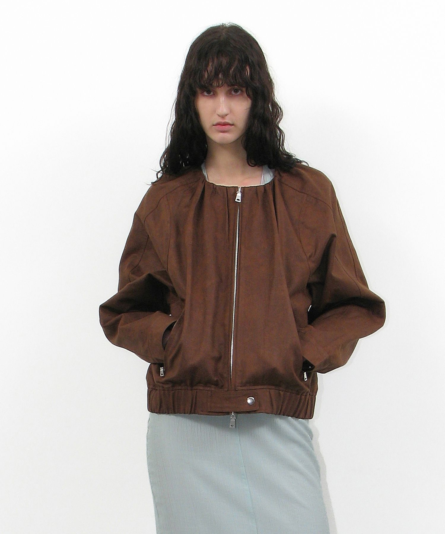 PARTIMENTO WOMAN ♥ NON COLLAR SHIRRING BOMBER JACKET MUSINSA | PARTIMENTO WOMEN Non-collared shirring bomber