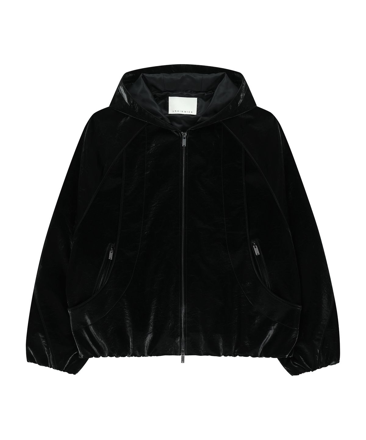 언지미크(UNGIMMICK) GLOSSY HOODED JACKET (BLACK)
