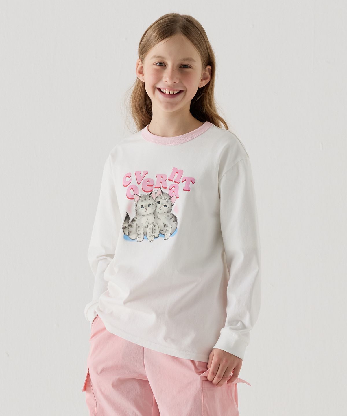 커버낫 키즈(COVERNAT KIDS) KITTEN 그래픽 긴팔 티셔츠 화이트 CK2501LT69WH
