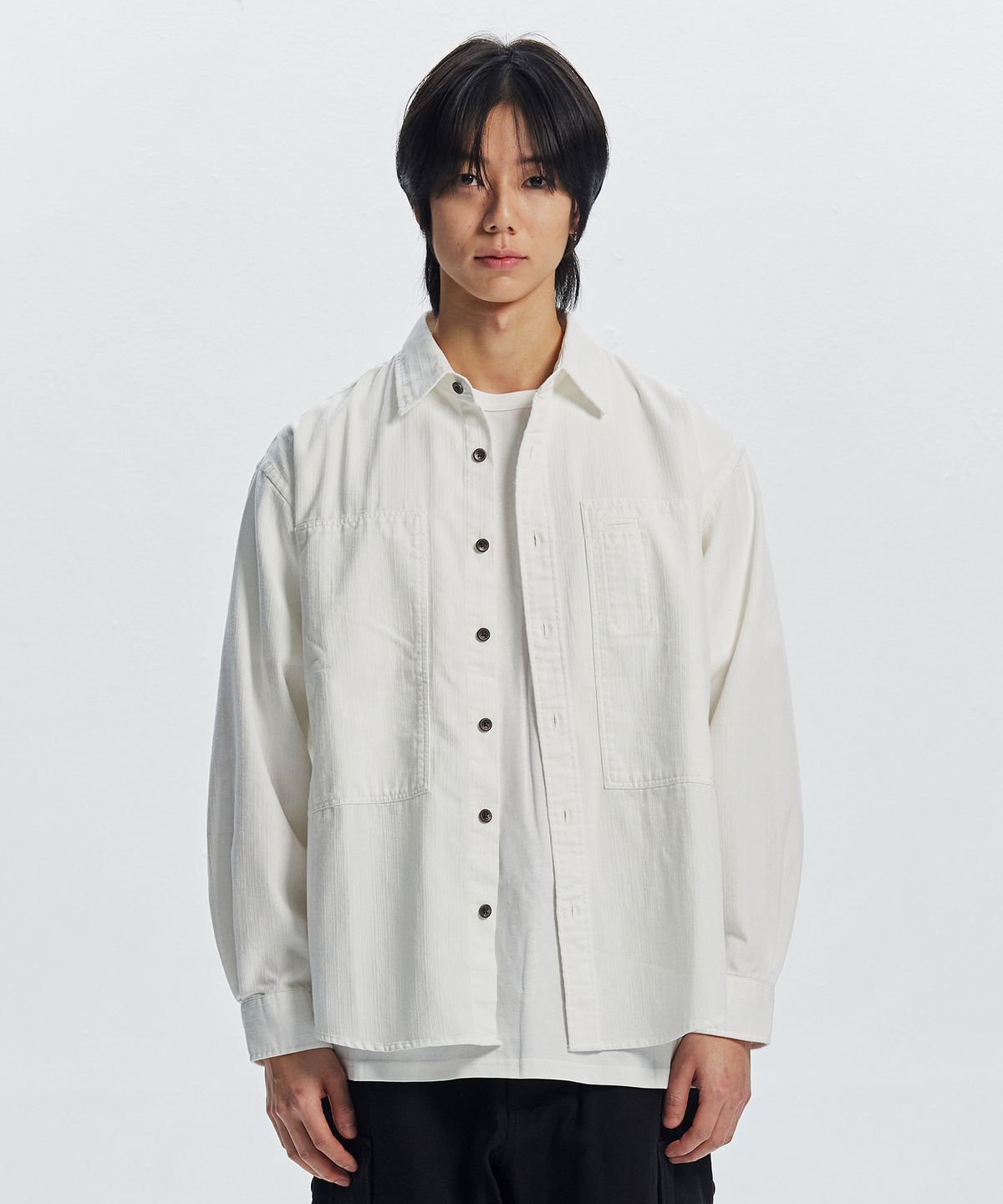 프리즘웍스(FRIZMWORKS) DENIM CARPENTER POCKET WORK SHIRT _ WHITE HBT