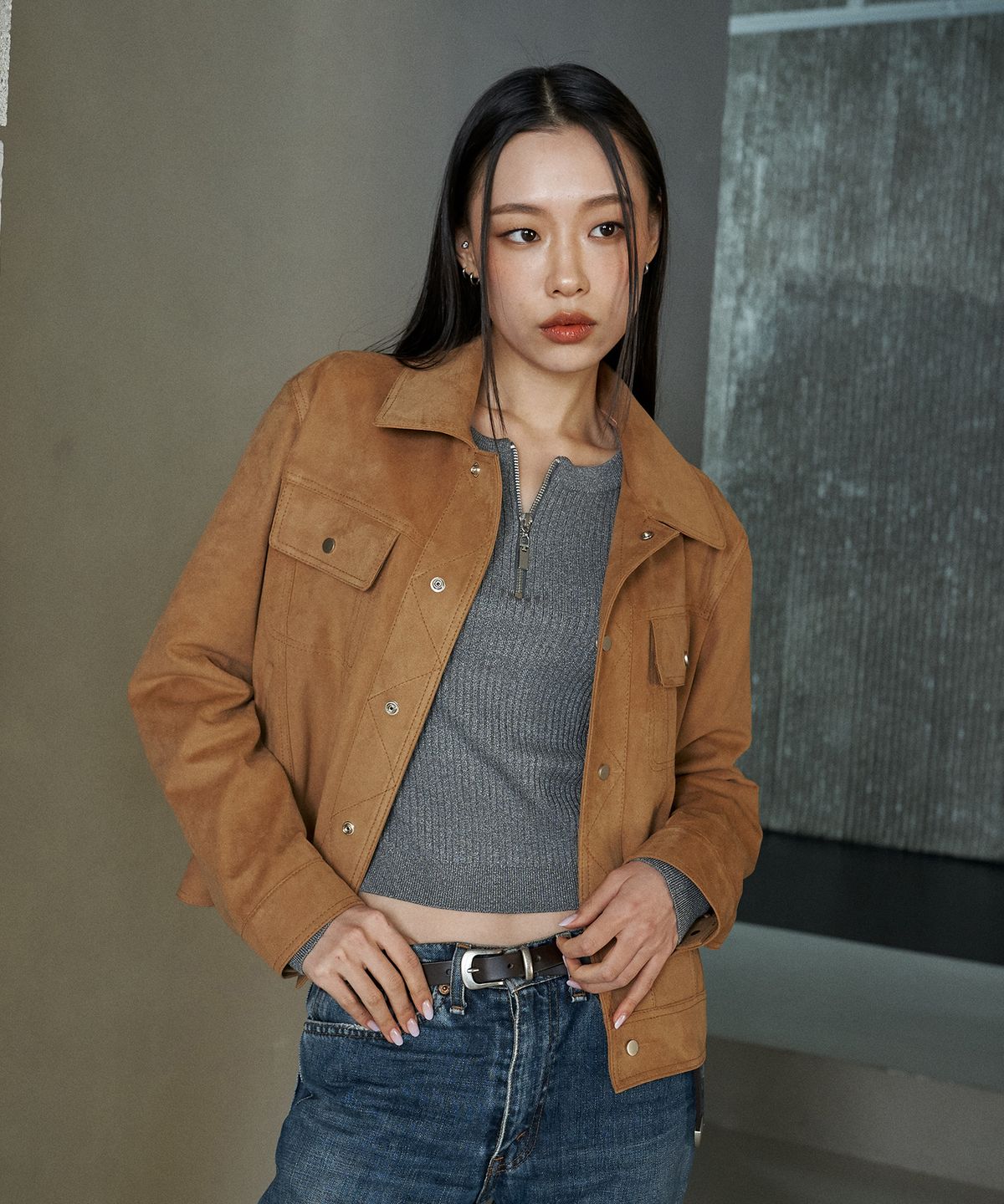 스페로네 우먼(SPERONE WOMEN) 비건 스웨이드 트러커 자켓 (카멜)