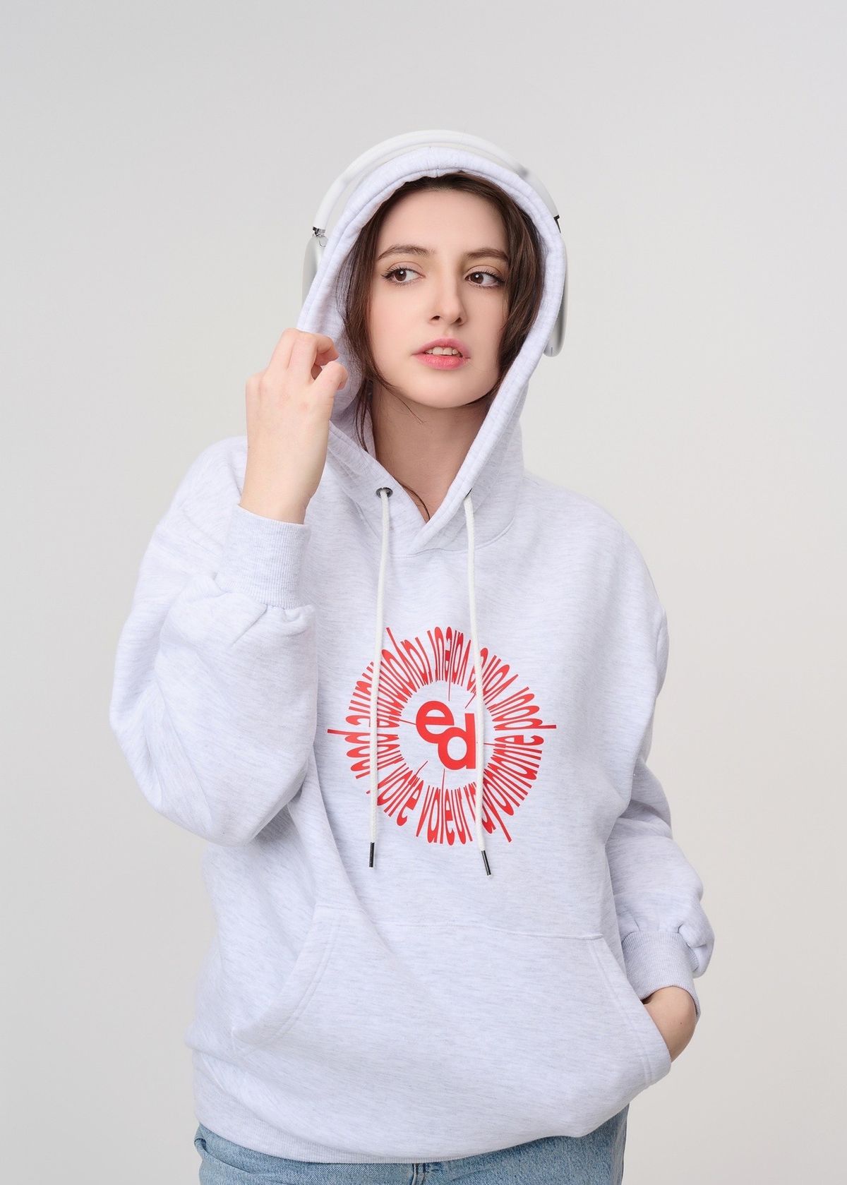 에클라 디뱅(ÉCLAT DIVIN) 기모 후드티_니스 R K멜란지 화이트)