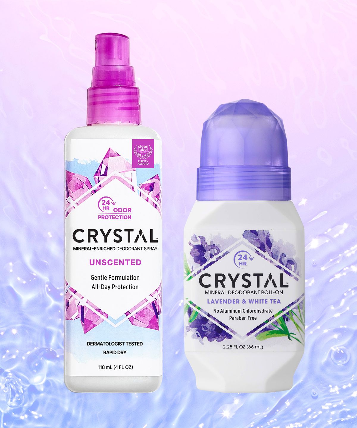 크리스탈(CRYSTAL) 크리스탈 데오드란트 무향 스프레이&라벤더롤온 2종세트