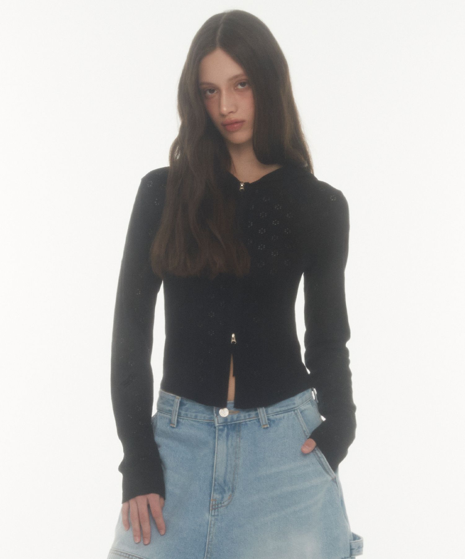 MUSINSA公式 | MIDNIGHT MOVE fl hood cardigan (black)