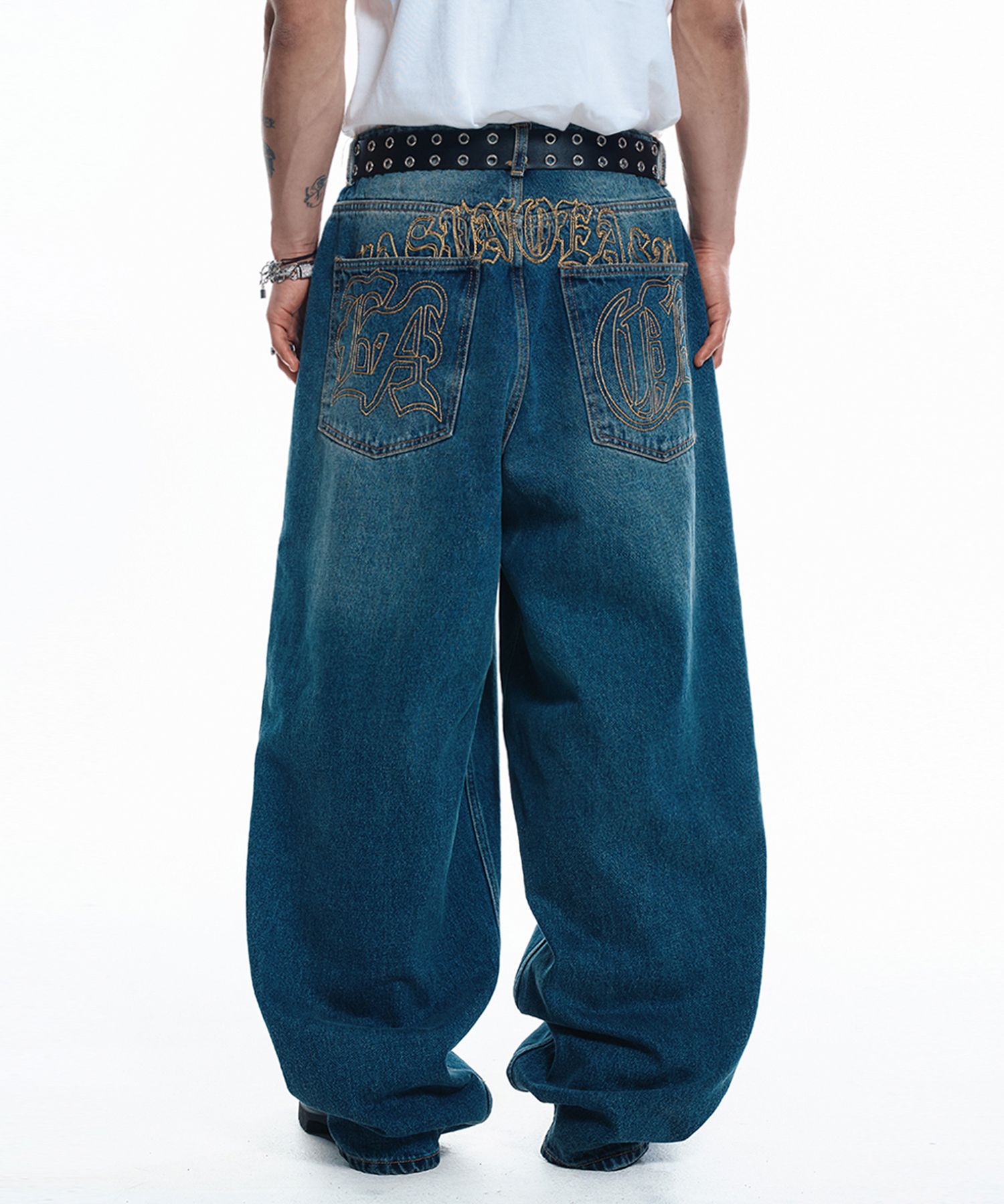 デニム・ジーパン [EASY NO EASY] LETTERING WIDE DENIM PANTS MUSINSA | EASY NO EASY Lettering Wide Denim Pants - Deep Blue