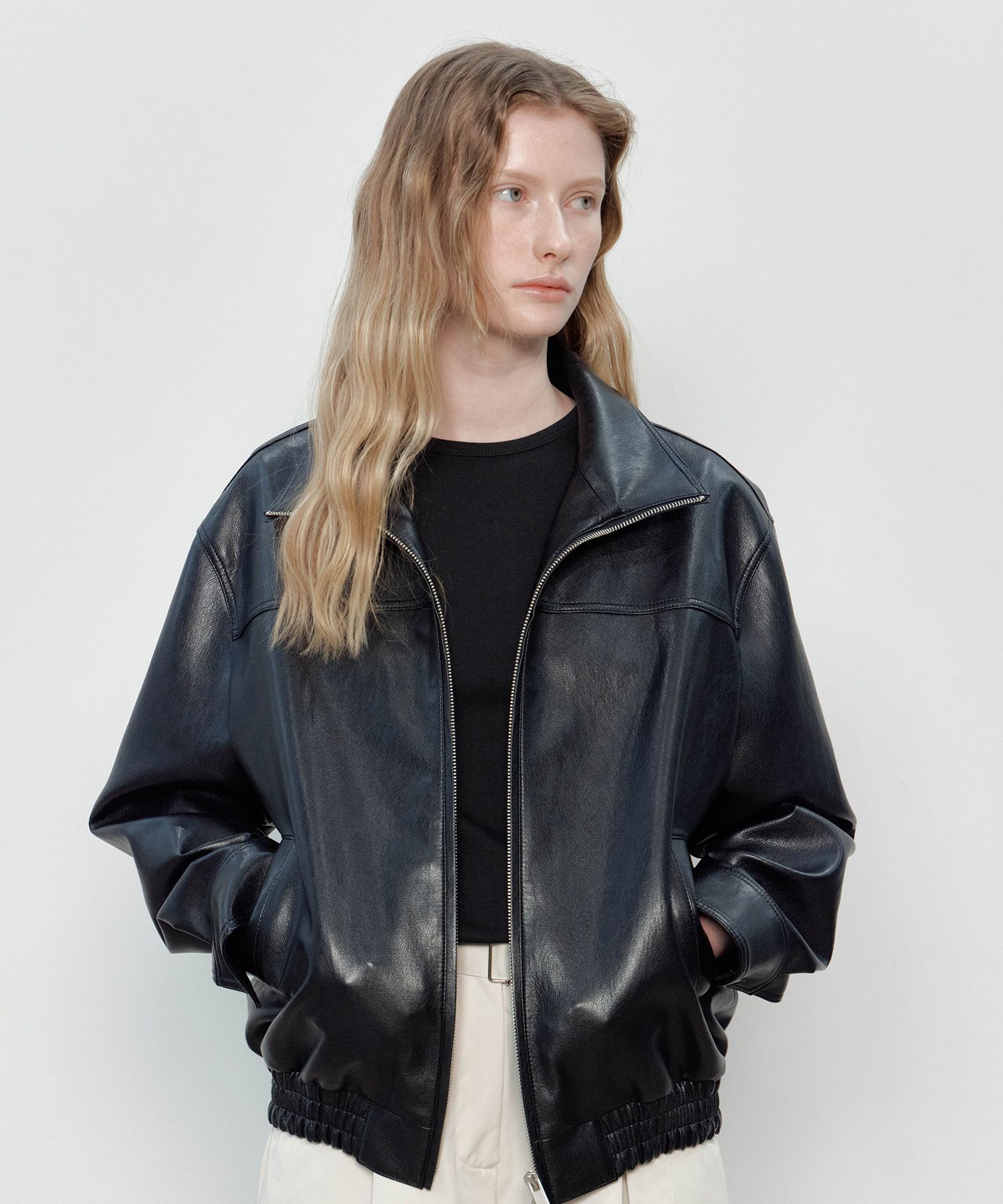 MUSINSA THEMARGOT SEMI OVERSIZED LEATHER JACKET (BLACK)