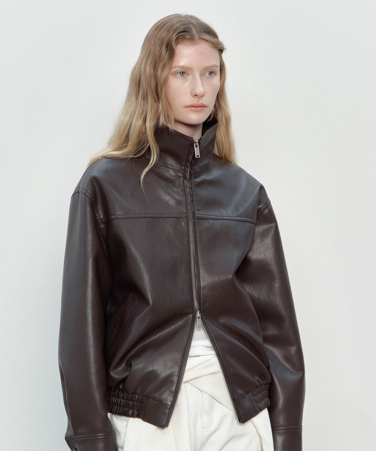 더마고(THEMARGOT) SEMI OVERSIZED LEATHER JACKET (BROWN)