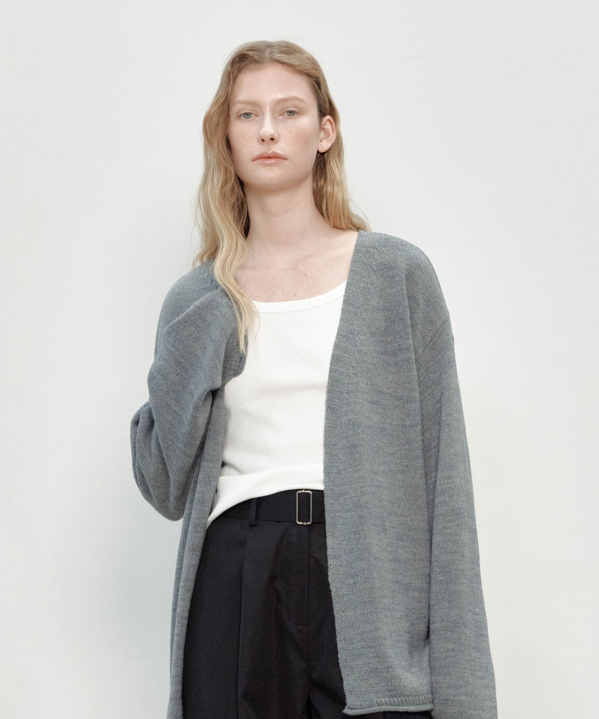 더마고(THEMARGOT) WOOL BLEND WRAP CARDIGAN (GRAY)