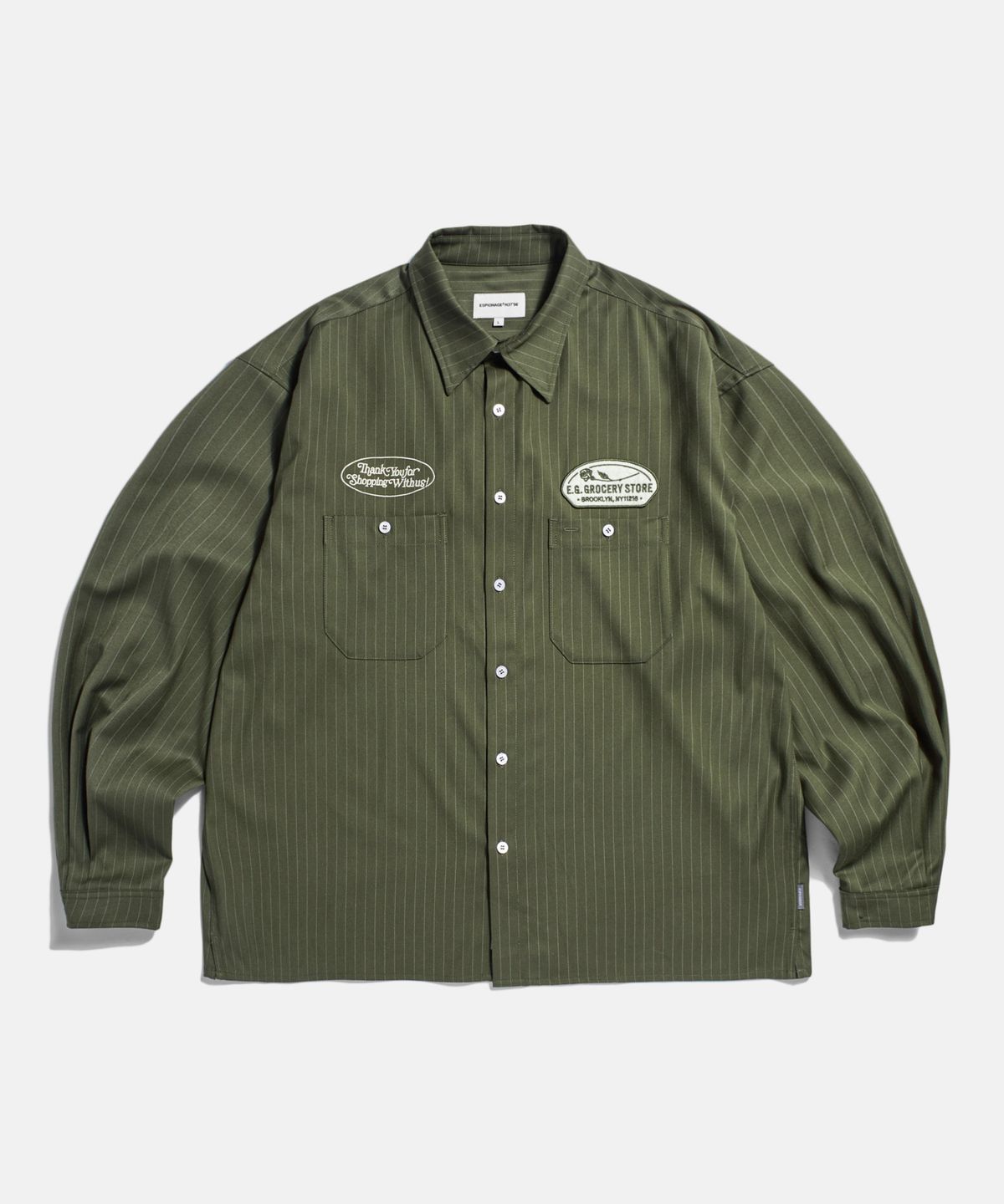 에스피오나지(ESPIONAGE) Striped Work Shirt(Grocery) Olive