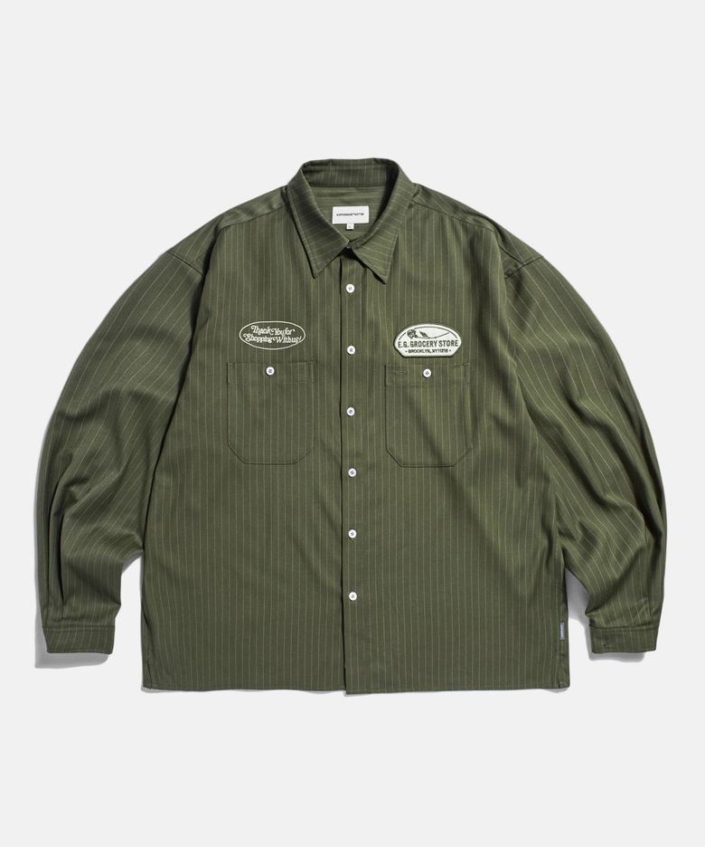Striped Work Shirt(Grocery) Olive