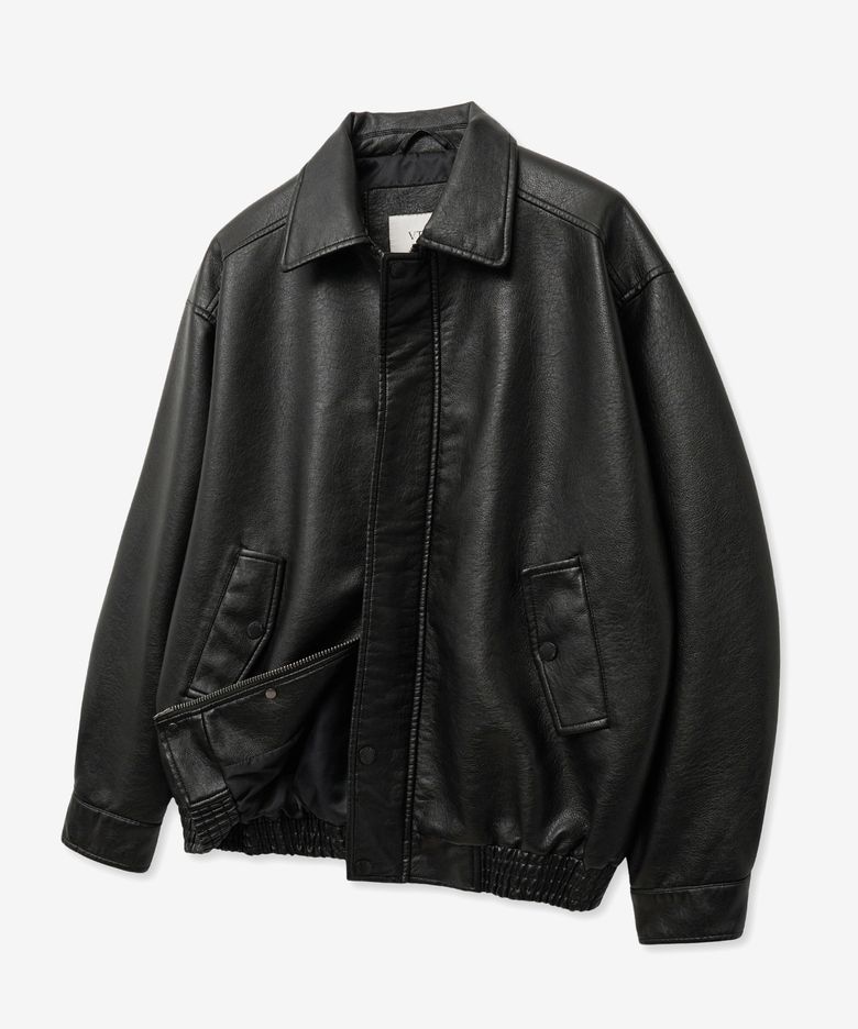 8262 워시드 오버핏 레더 자켓 (BLACK)