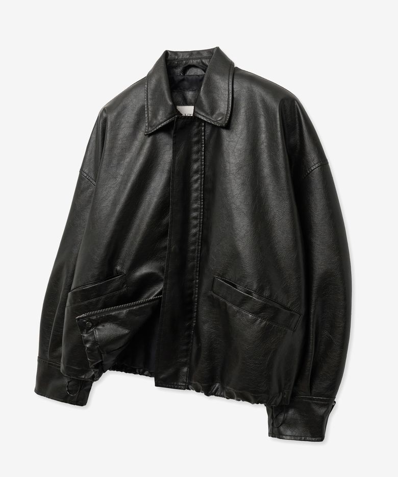 8249 워시드 레더 오버핏 블루종 (BLACK)
