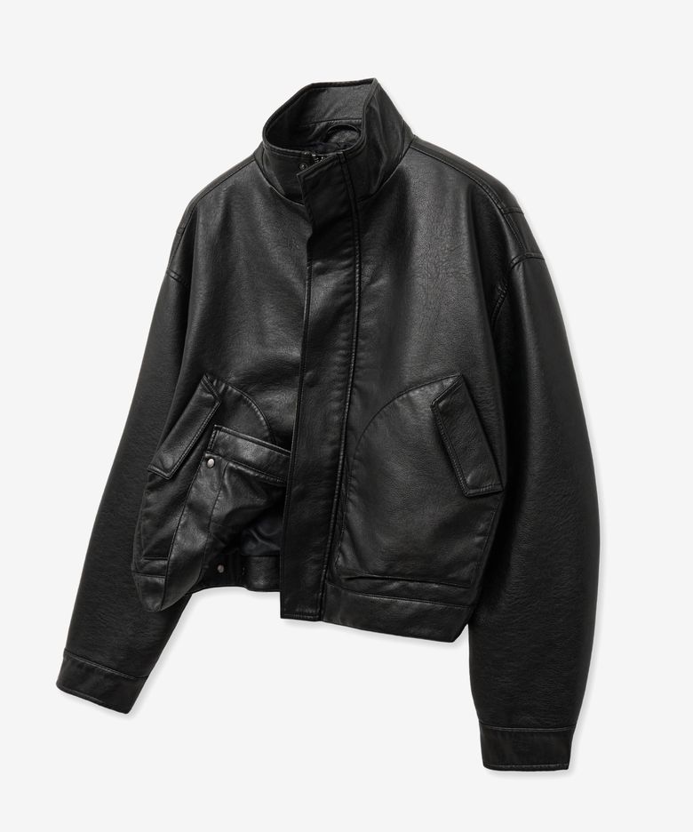 8248 워시드 레더 블루종 점퍼 (BLACK)