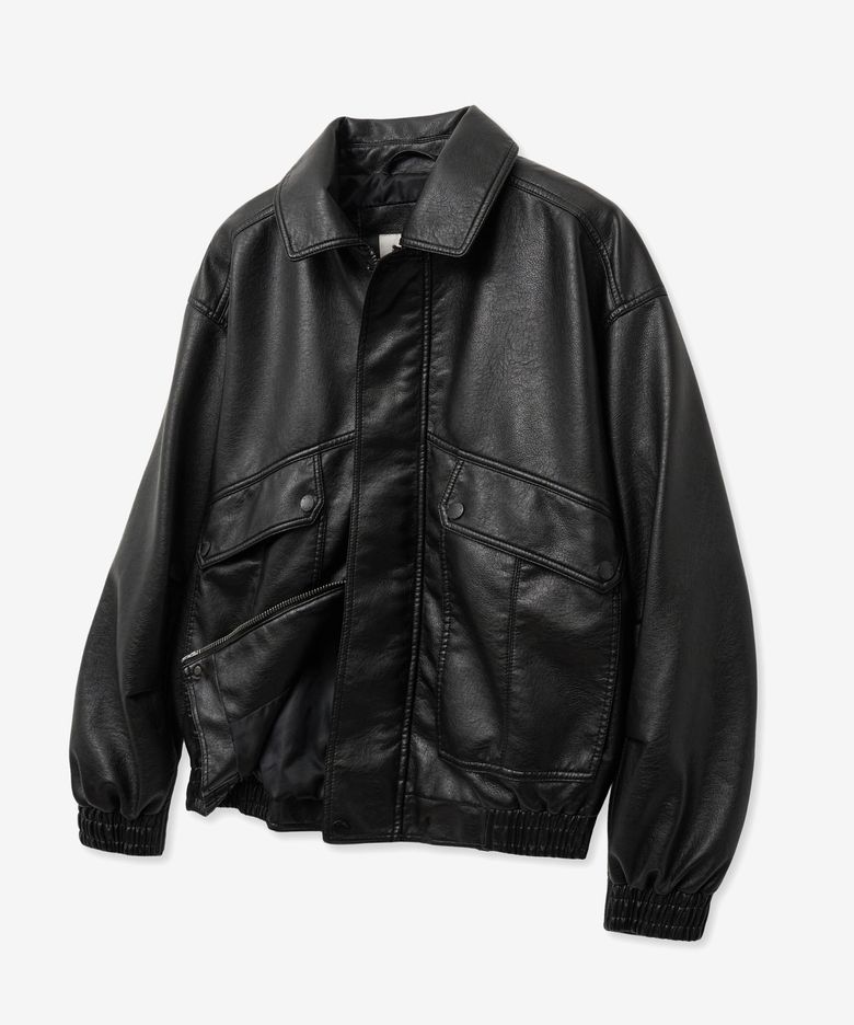 8239 워시드 레더 봄버 자켓 (BLACK)