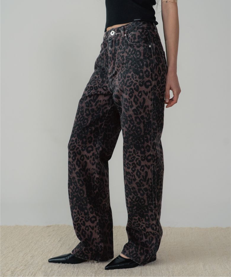 LEOPARD WIDE PANTS  (WINE)