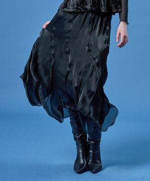 쉬폰 플레어 언발란스 롱스커트 [BLACK] KCL.