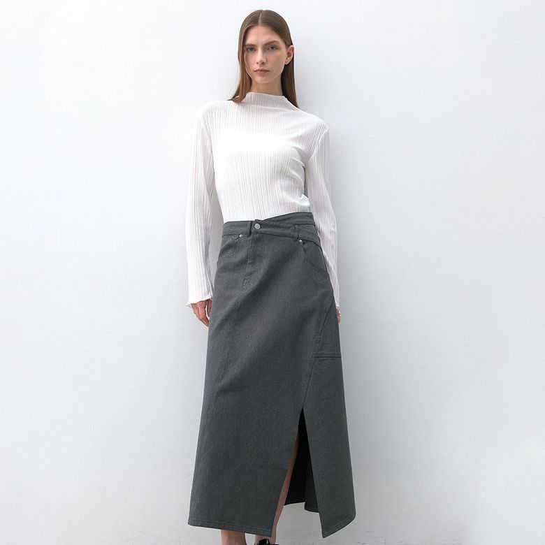 DIAGONAL UNBALANCE DENIM SKIRT(SK-4996)