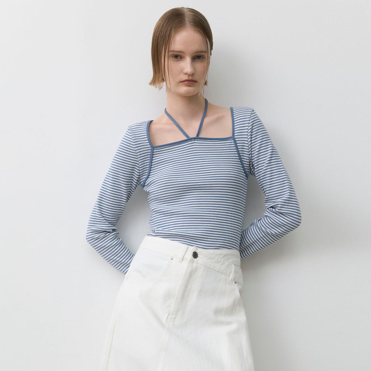 아틀리에 나인(ATELIER NAIN) STRIPE HALTER SLIM TEE(T-6995)