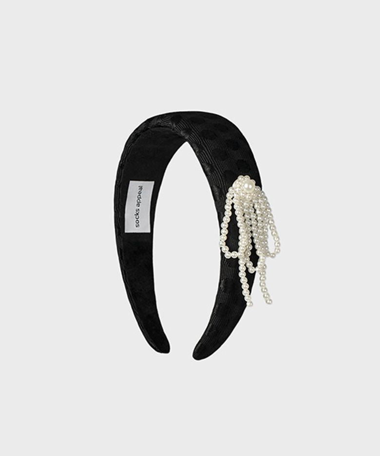 pearl ribbon hair band black