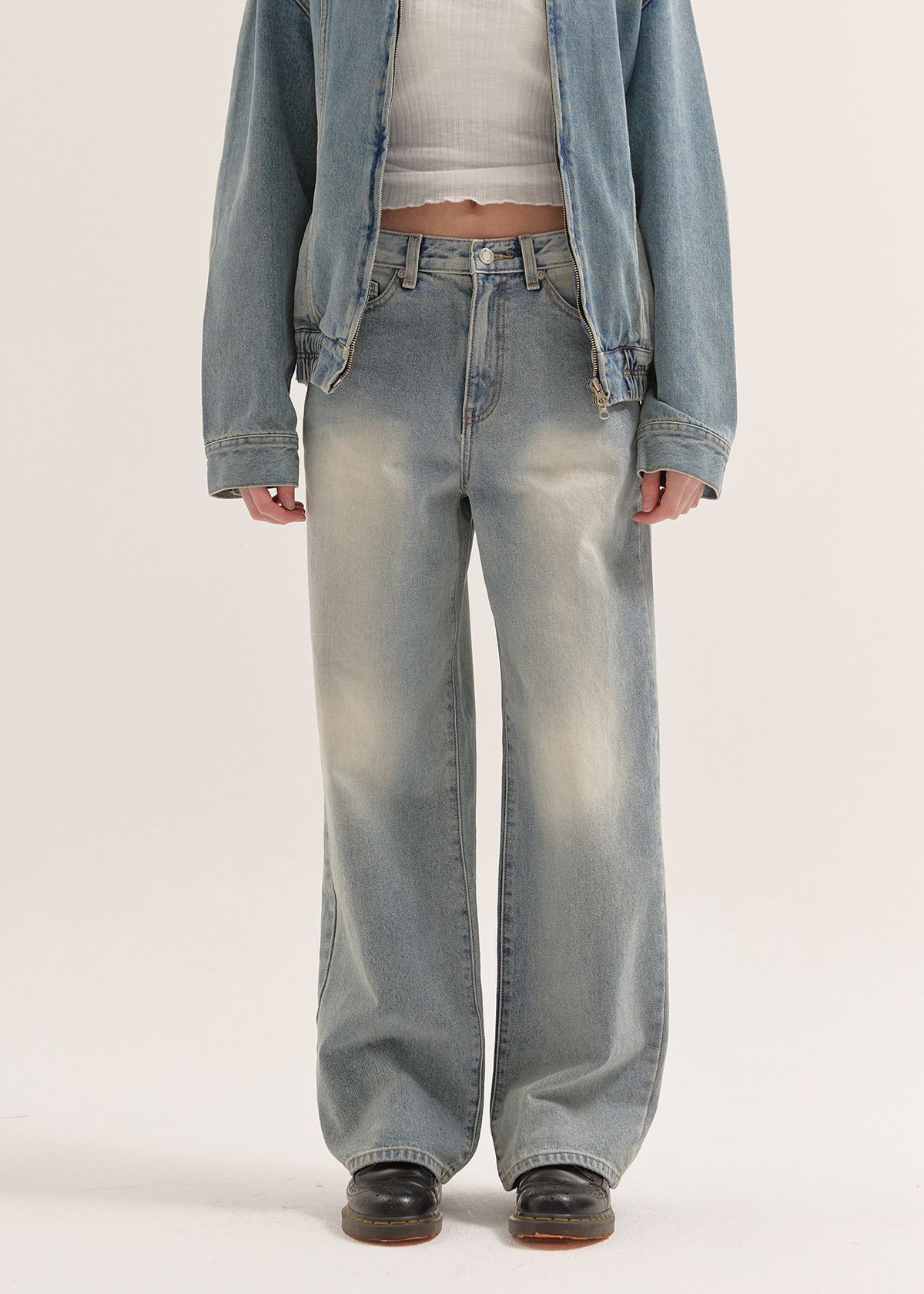 버튼업(BUTTON UP) 엑스레이 워시드 와이드 데님