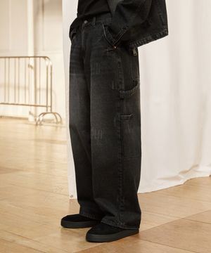데미지 워시드 카펜터 데님 팬츠 (BLACK)
