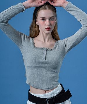 레이스 레이어드 라운드 이너 긴팔티 [GRAY] KCL.