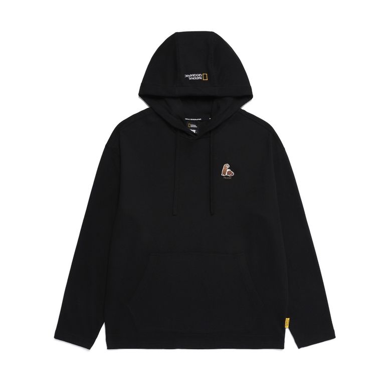 N251UHD051 동물 와펜 세미 오버핏 후드티셔츠 CARBON BLACK