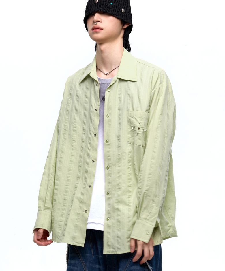 RIVET WRINKLE STRIPE SHIRT - DUSTY GREEN