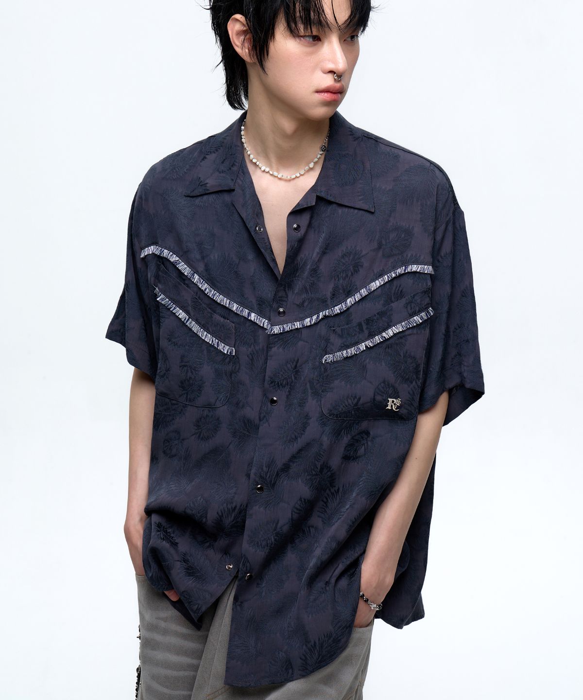 알에스에스씨(RSSC) JACQUARD WESTERN HALF SHIRT - NAVY