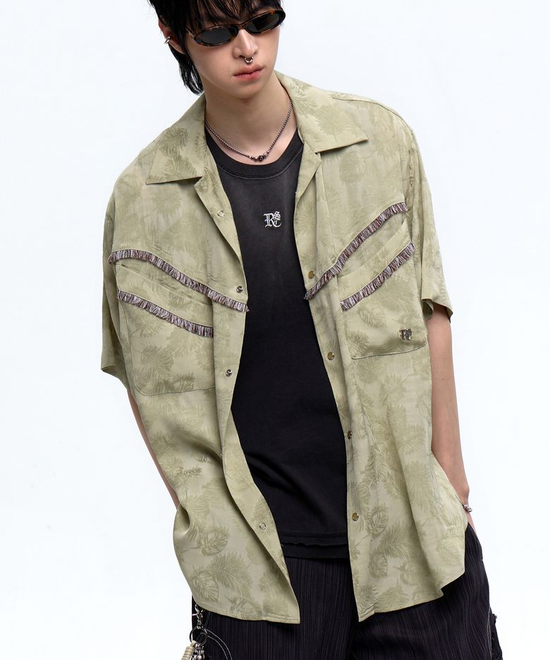 JACQUARD WESTERN HALF SHIRT - DUSTY GREEN
