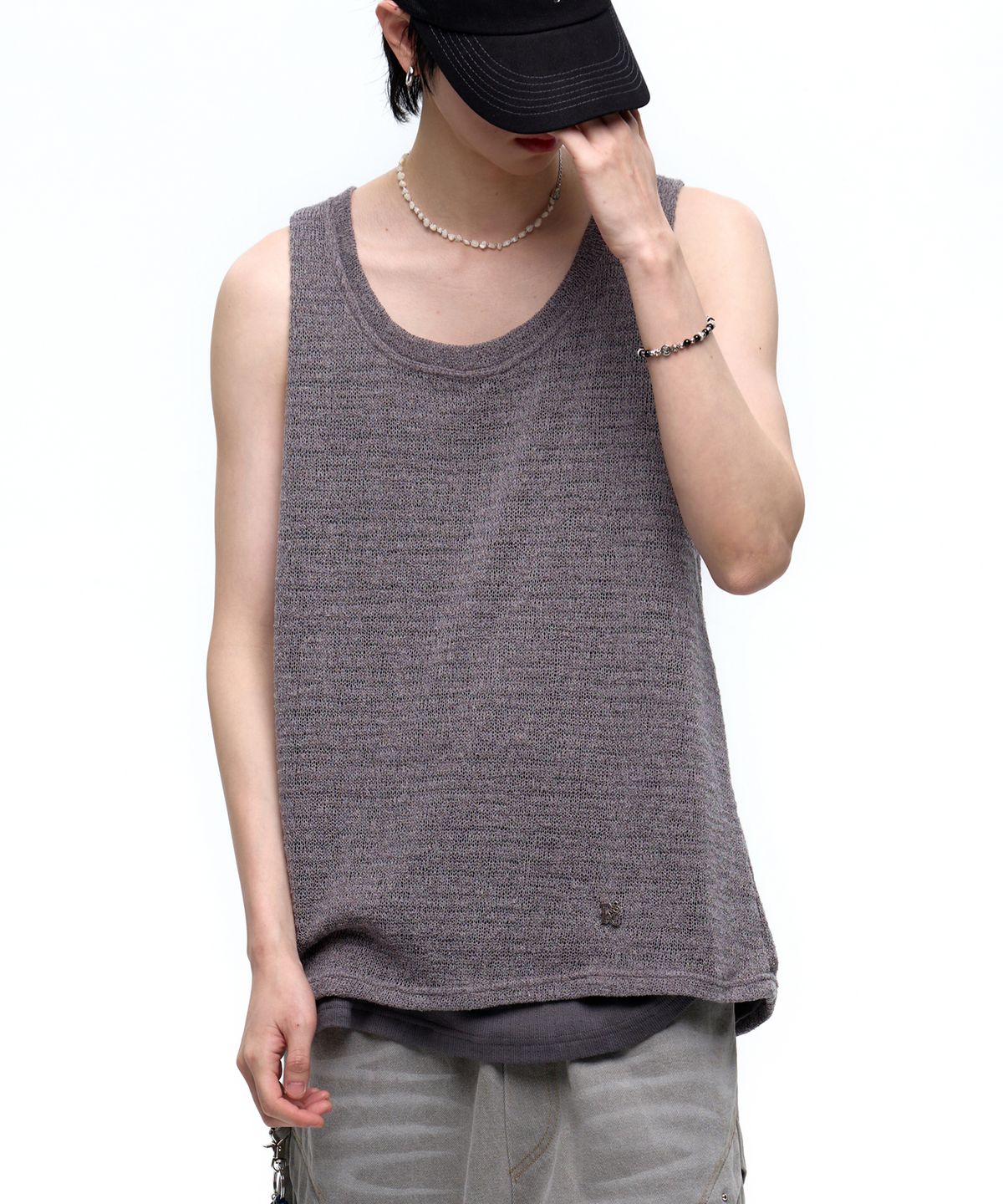 알에스에스씨(RSSC) LAYERED KNIT SLEEVELESS - CHARCOAL