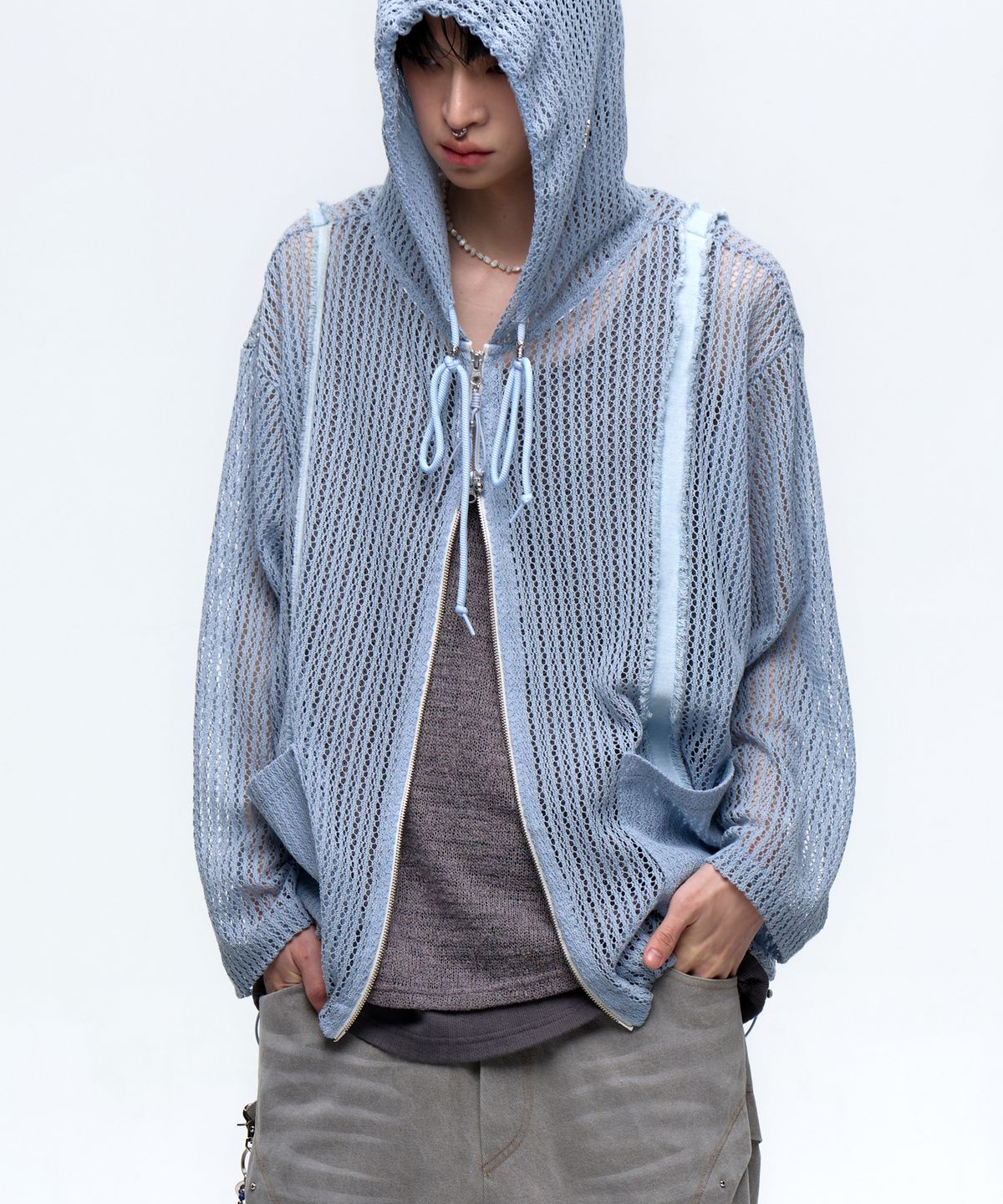 알에스에스씨(RSSC) DENIM PATCHED KNIT HOOD ZIP UP - BLUE