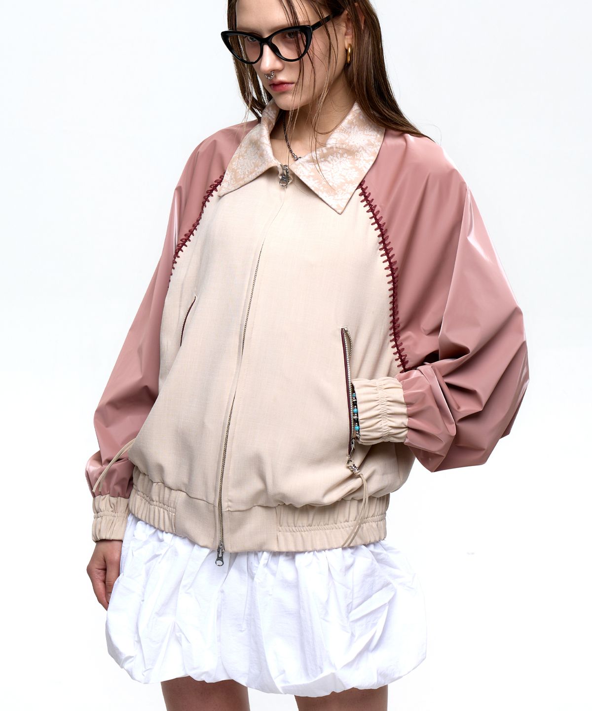 알에스에스씨(RSSC) STITCHED RAGLAN BLOUSON - PINK/BEIGE