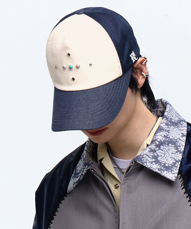WESTERN RIVET MESH CAP - DENIM/IVORY