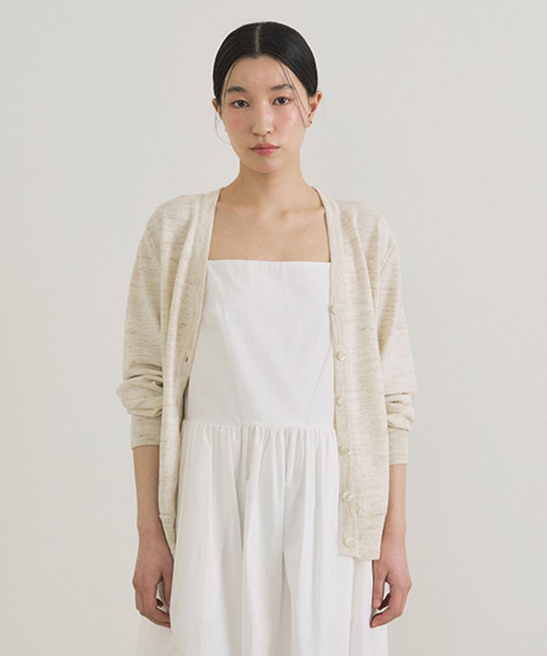 slub v-neck knit cardigan-oatmeal