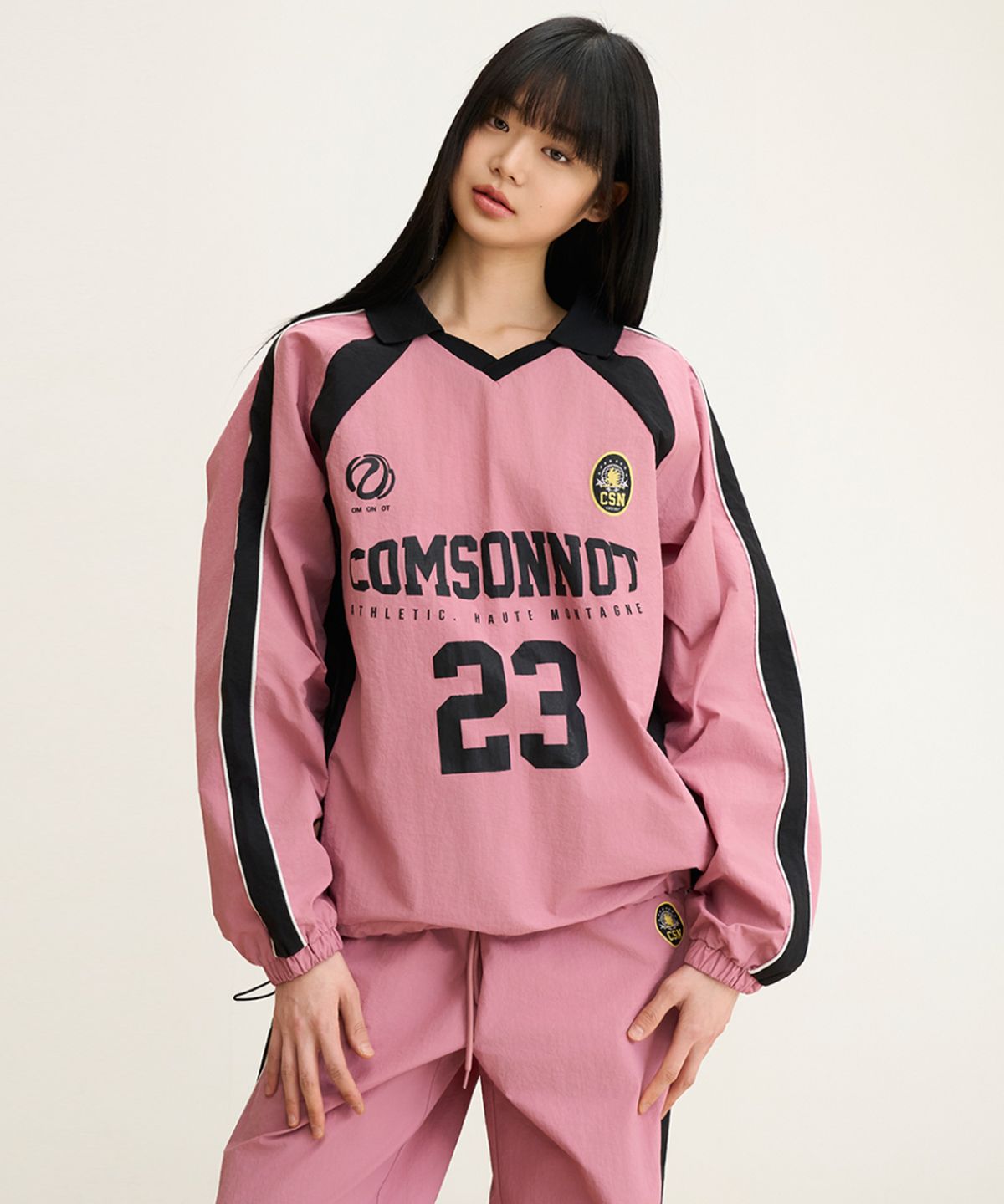 꼼소넛(COMSONNOT) Nylon Open Collar Jersey Set-Up (Pink) CSOs-017 [Unisex]
