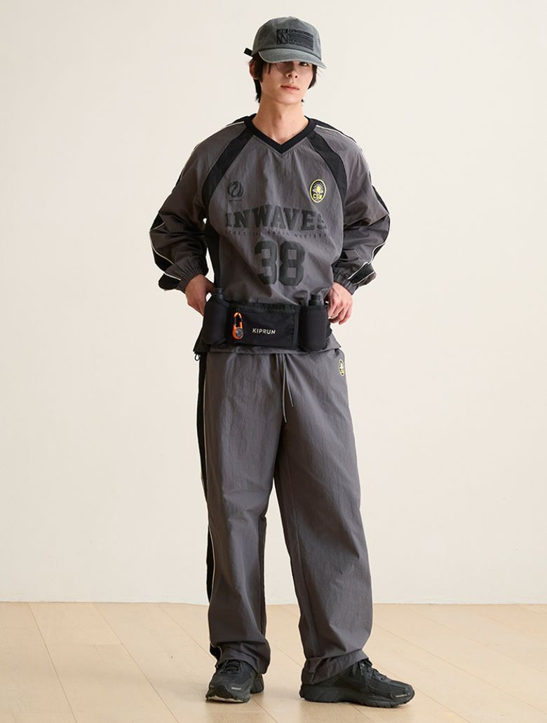 Nylon V-neck Jersey Set-Up (Charcoal) CSOs-018 [Unisex]