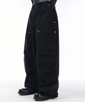 워시드 퍼티그 프론트 카고 팬츠[블랙]