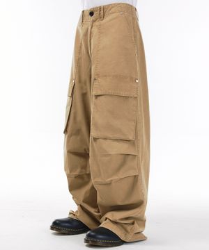 워시드 퍼티그 프론트 카고 팬츠[베이지]