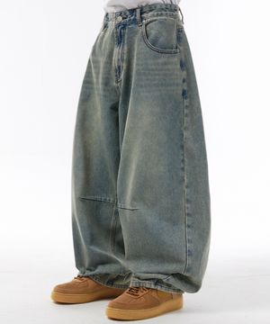 벌룬핏 커브드 멀티 다트 데님[틴빈티지블루]