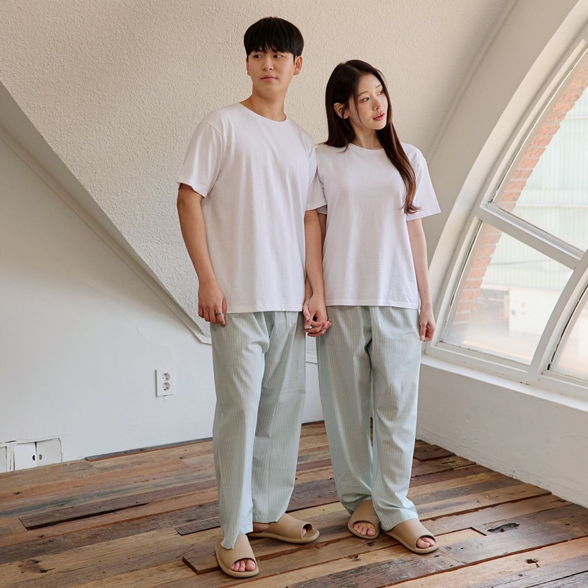 찌니야(JJNIYA) 공용 베인 순면 9부잠옷바지