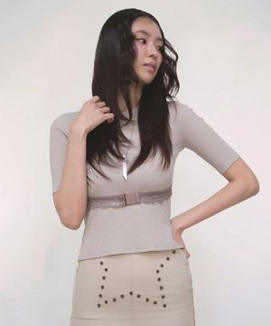 레이스 후크 타이트 탑_베이지